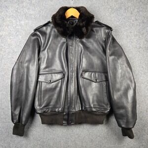 Schott G-2 Flight Jacket Mens 42 Black Leather Bomber Faux Fur Top Gun 2005